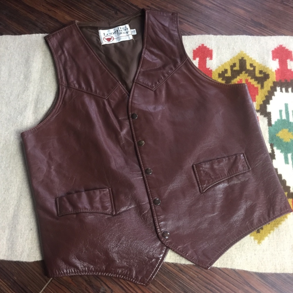 Vintage Brown Leather Vest by The Leather Shop-38